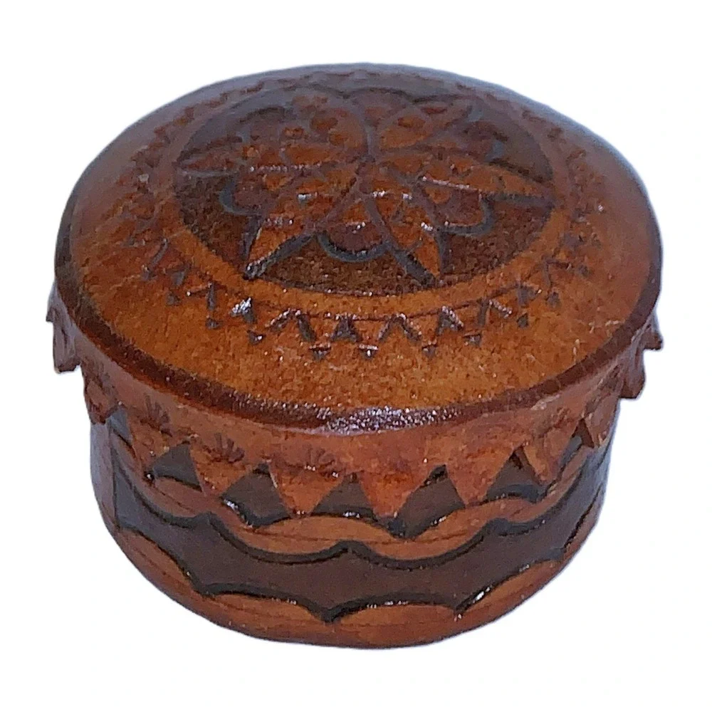 2 Leather Craft Trinket Storage Jewelry Boxes Vintage 1970s Handmade Mexico PAIR